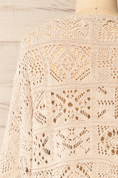 Ripson Taupe Cropped Crochet Cardigan | La petite garçonne back close-up