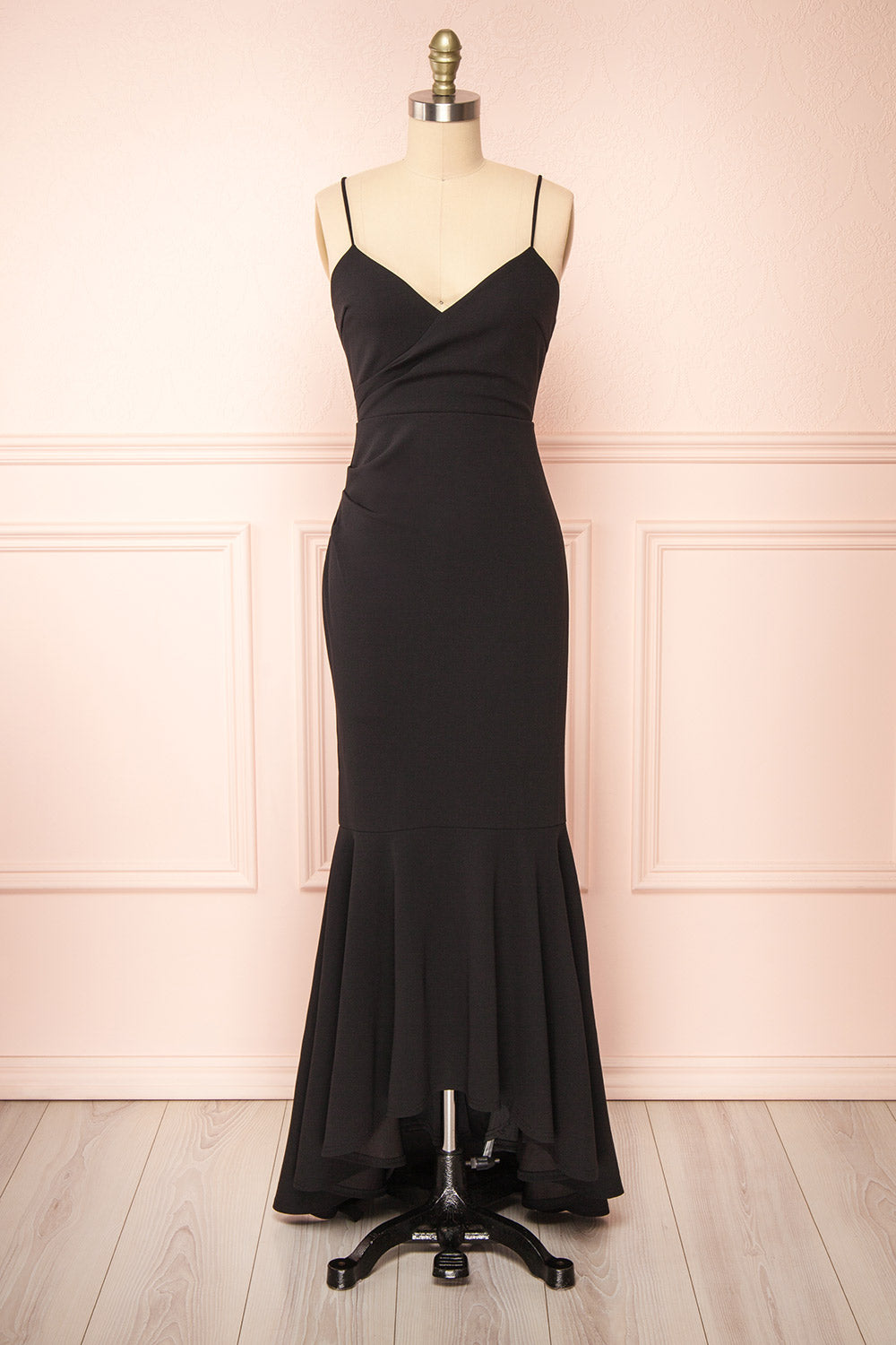 Rita Black Mermaid Dress w/ Thin Straps | Boutique 1861 front view