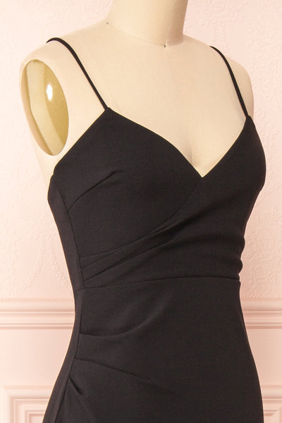 Rita Black Mermaid Dress w/ Thin Straps | Boutique 1861 side close-up