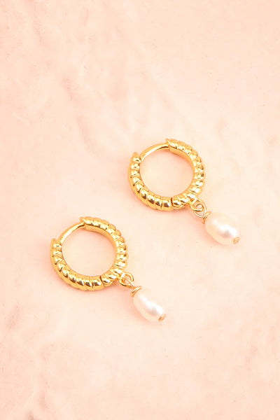 Rita Hayworth Textured Hoop Earrings w/ Pearls | Boutique 1861 close-up