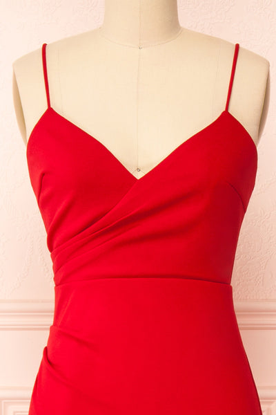 Rita Red Mermaid Dress w/ Thin Straps | Boutique 1861 front close-up