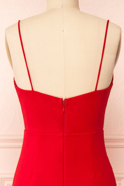Rita Red Mermaid Dress w/ Thin Straps | Boutique 1861 back close-up