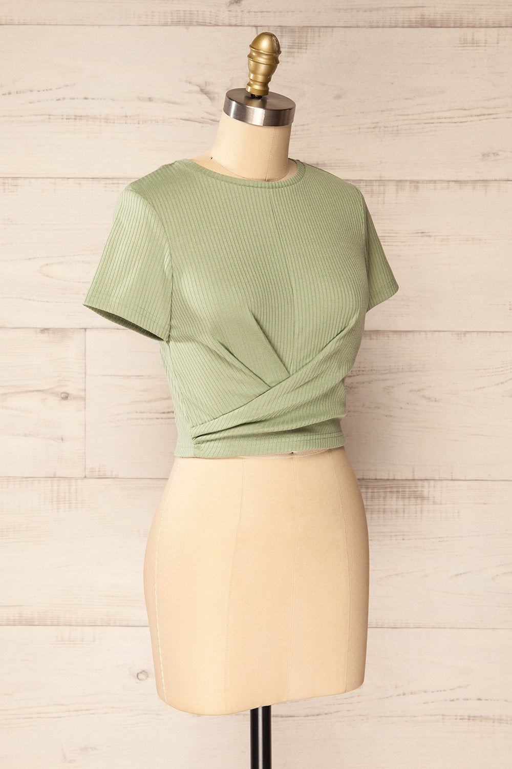 Roanne Sage Ribbed Cross Front Crop Top | La petite garçonne side view