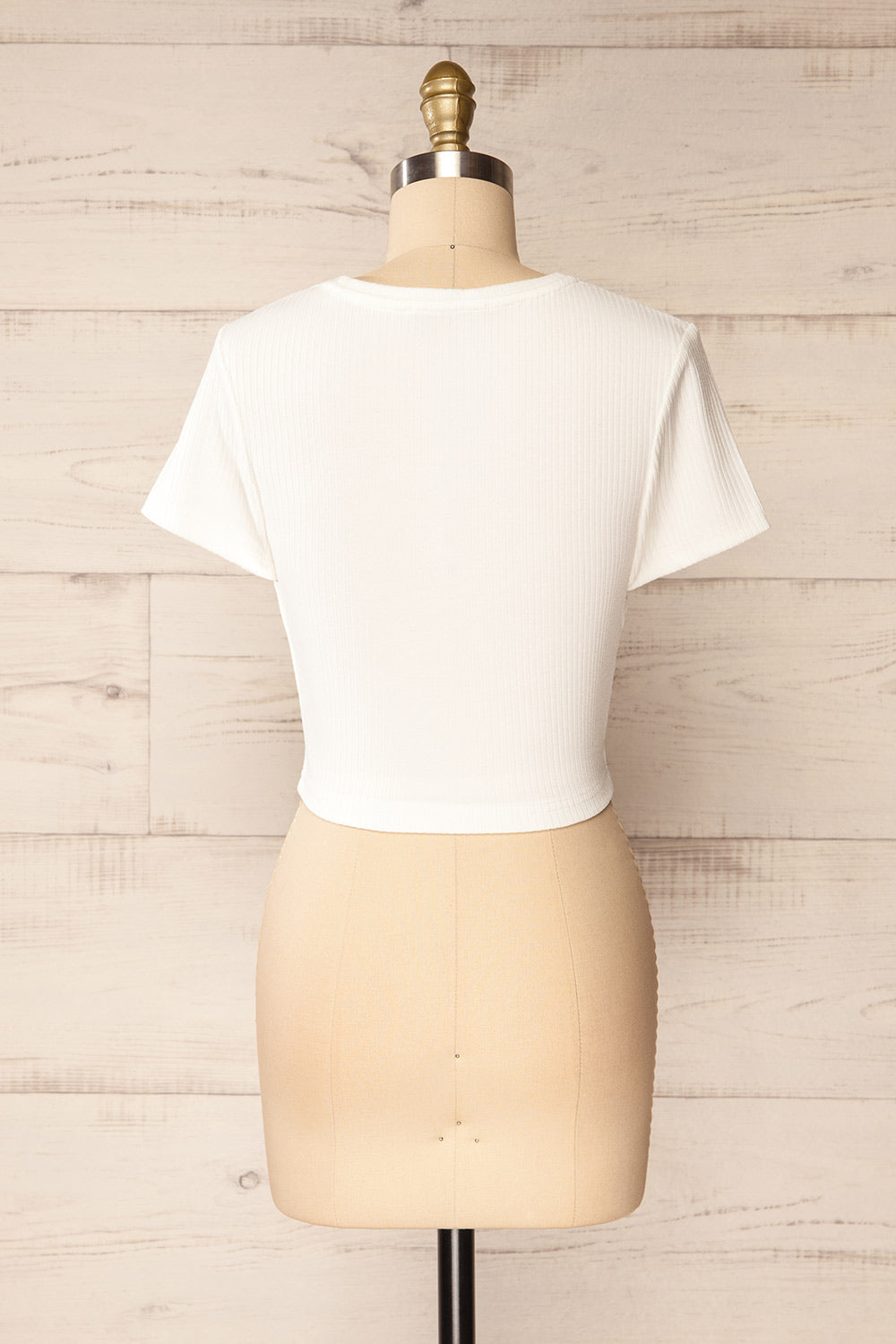 Roanne White Ribbed Cross Front Crop Top | La petite garçonne back view