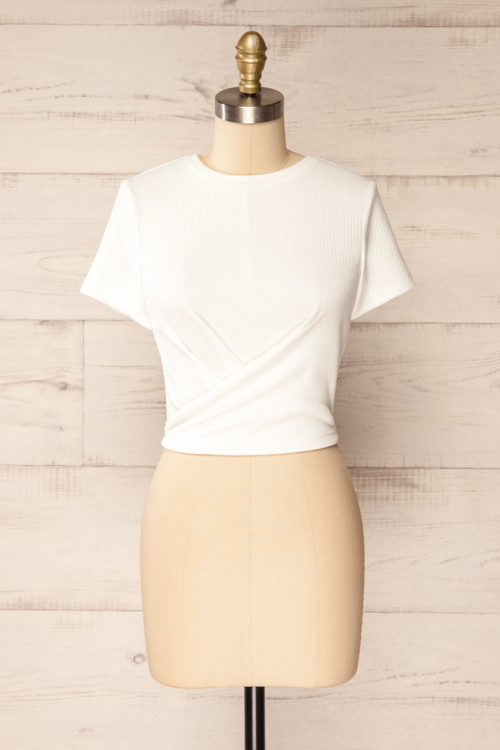 Roanne White Ribbed Cross Front Crop Top | La petite garçonne front view