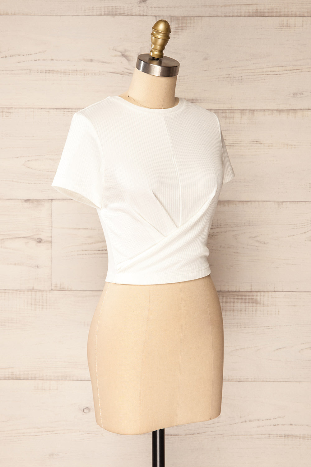 Roanne White Ribbed Cross Front Crop Top | La petite garçonne side view