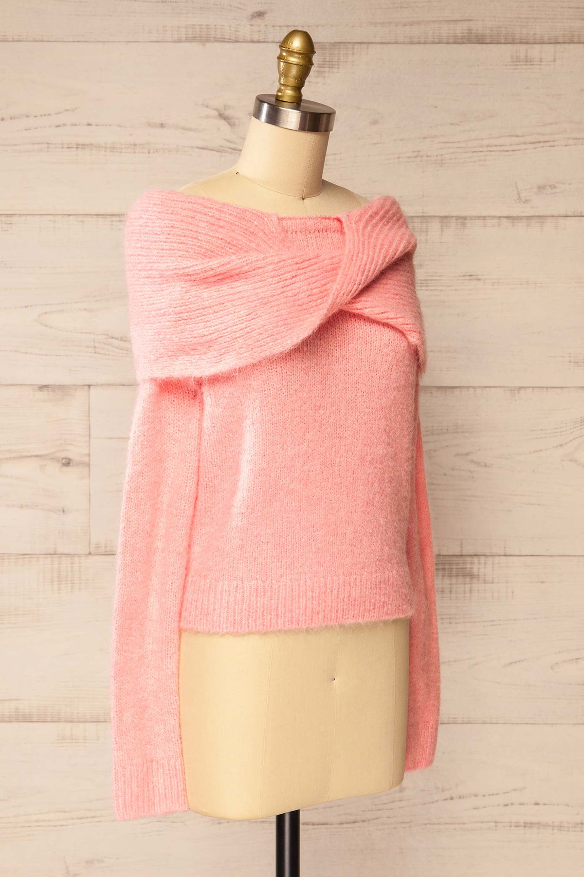 side view of Rocha Pink Off-the-Shoulder Knit Sweater at La petite garçonne