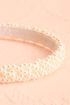 Rochelle White Satin Headband w/ Pearls | Boutique 1861 close-up