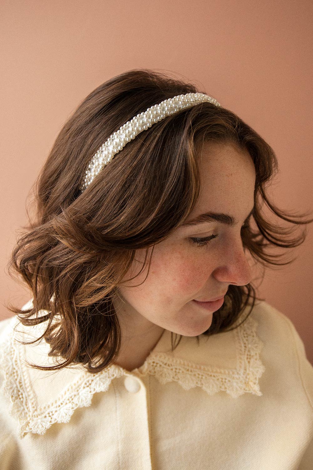 Rochelle White Satin Headband w/ Pearls | Boutique 1861 model