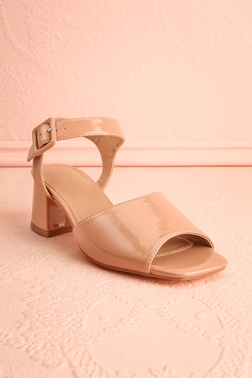 Rocita Beige Glossy Heeled Sandals | Boutique 1861 front view