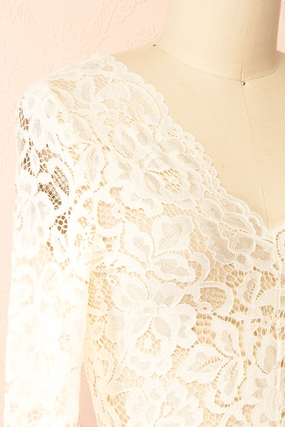 Rokia Sheer Fitted Ivory Lace Top with V Neck | Boudoir 1861