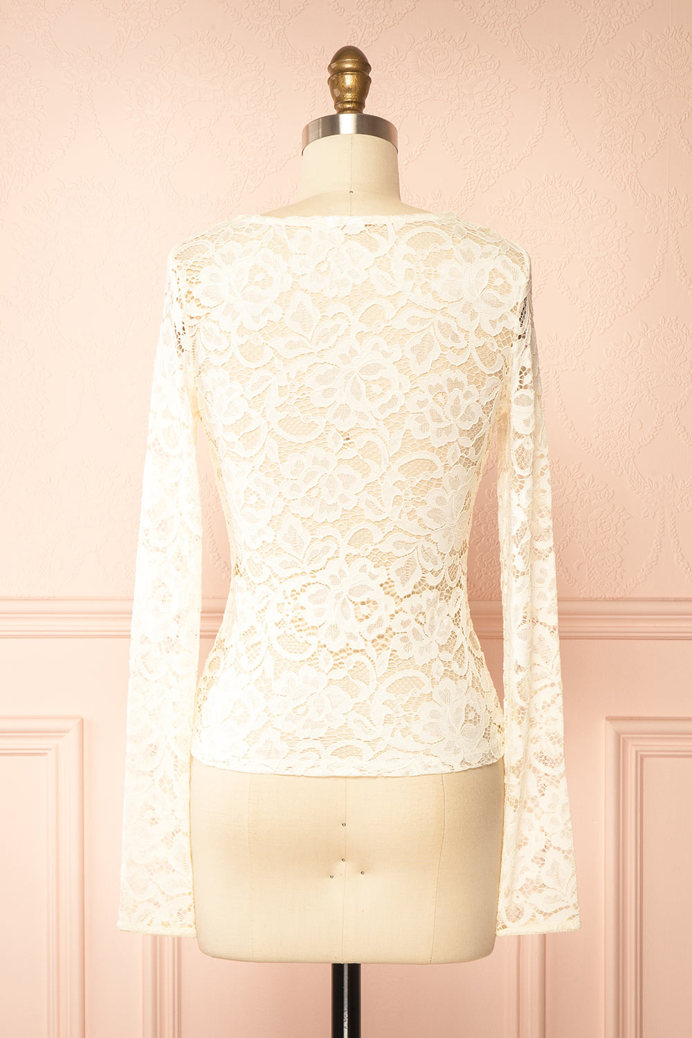 Rokia Sheer Fitted Ivory Lace Top with V Neck | Boudoir 1861 back view