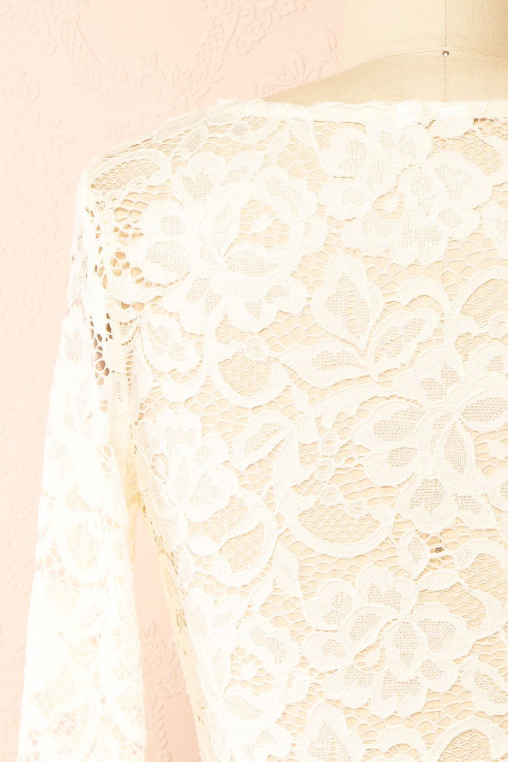 Rokia Sheer Fitted Ivory Lace Top with V Neck | Boudoir 1861 back