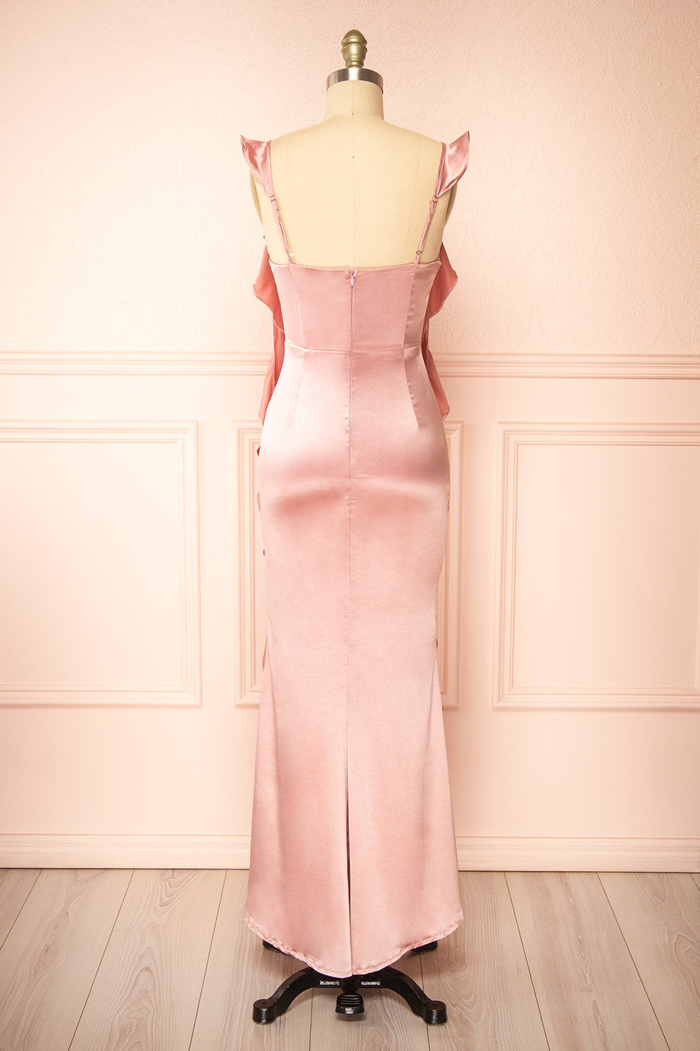 Rolania Long Mauve Satin Dress | Boutique 1861 back view