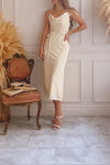 Avianna | Ivory Velvet Cowl Neck Midi Dress- Boutique 1861 on model