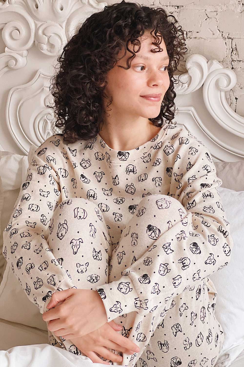 Kemmy Beige Pyjama Top w/ Dog Print | La petite garçonne - on model
