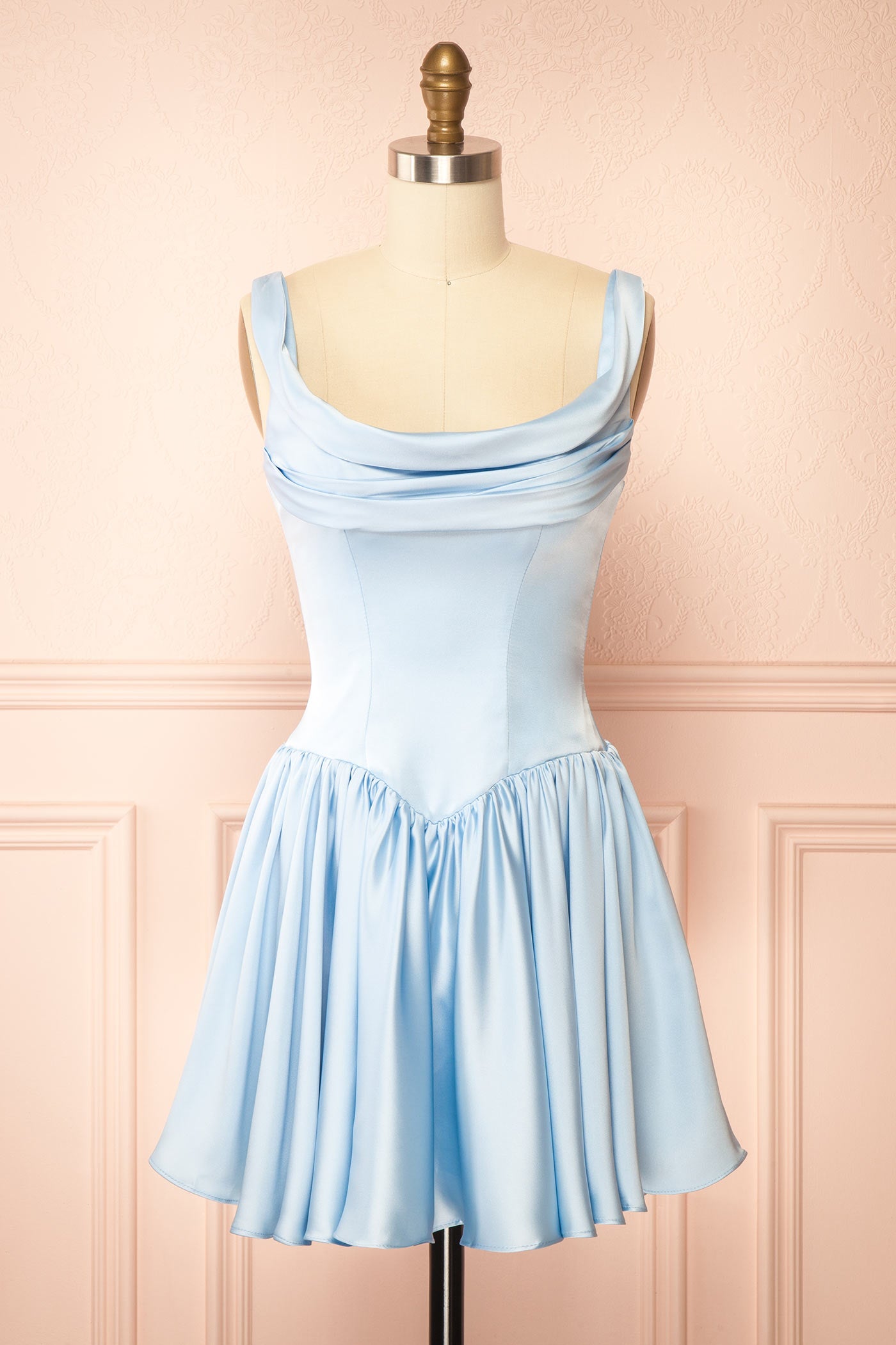 Romia Bleu Pâle | Robe Corset Courte en Satin