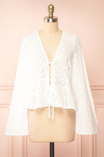 Romilly White Openwork Lace Long Sleeve Top | Boutique 1861 front view