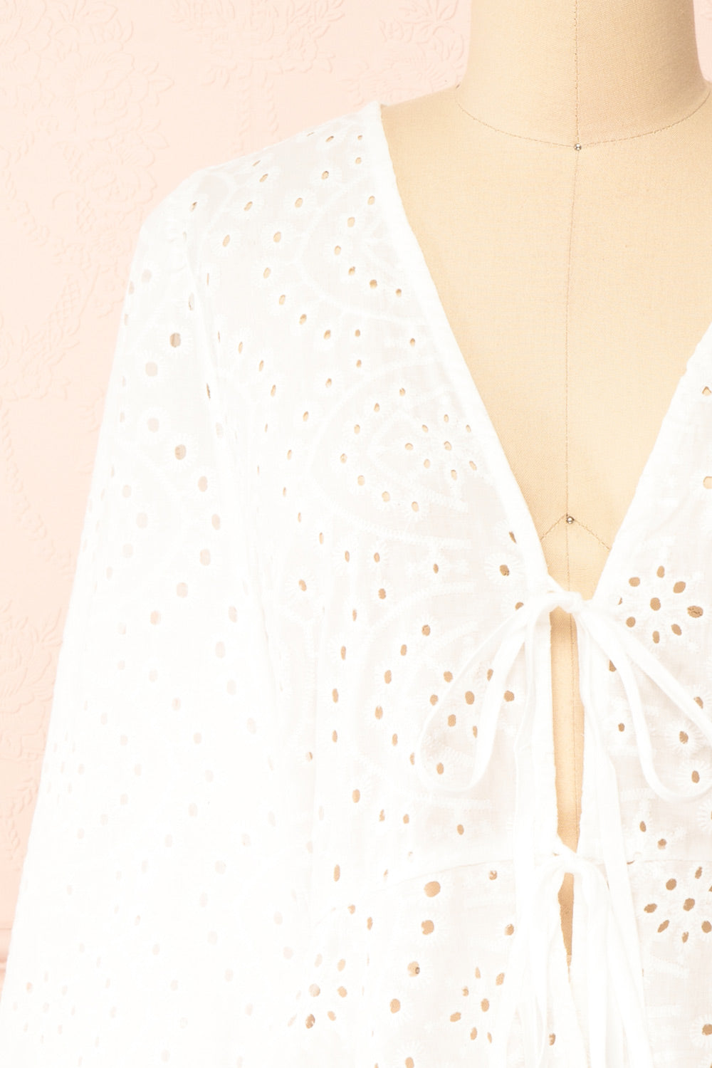 Romilly White Openwork Lace Long Sleeve Top | Boutique 1861 front close-up