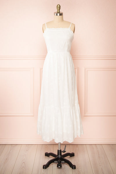 Ronisia White Midi Dress w/ Openwork | Boutique 1861 front view