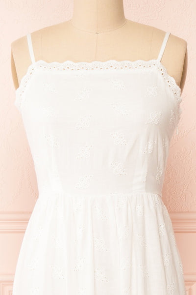 Ronisia White Midi Dress w/ Openwork | Boutique 1861 front close-up
