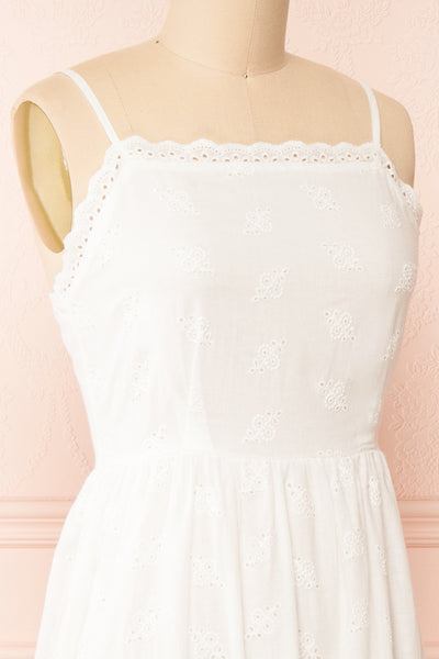 Ronisia White Midi Dress w/ Openwork | Boutique 1861 side close-up