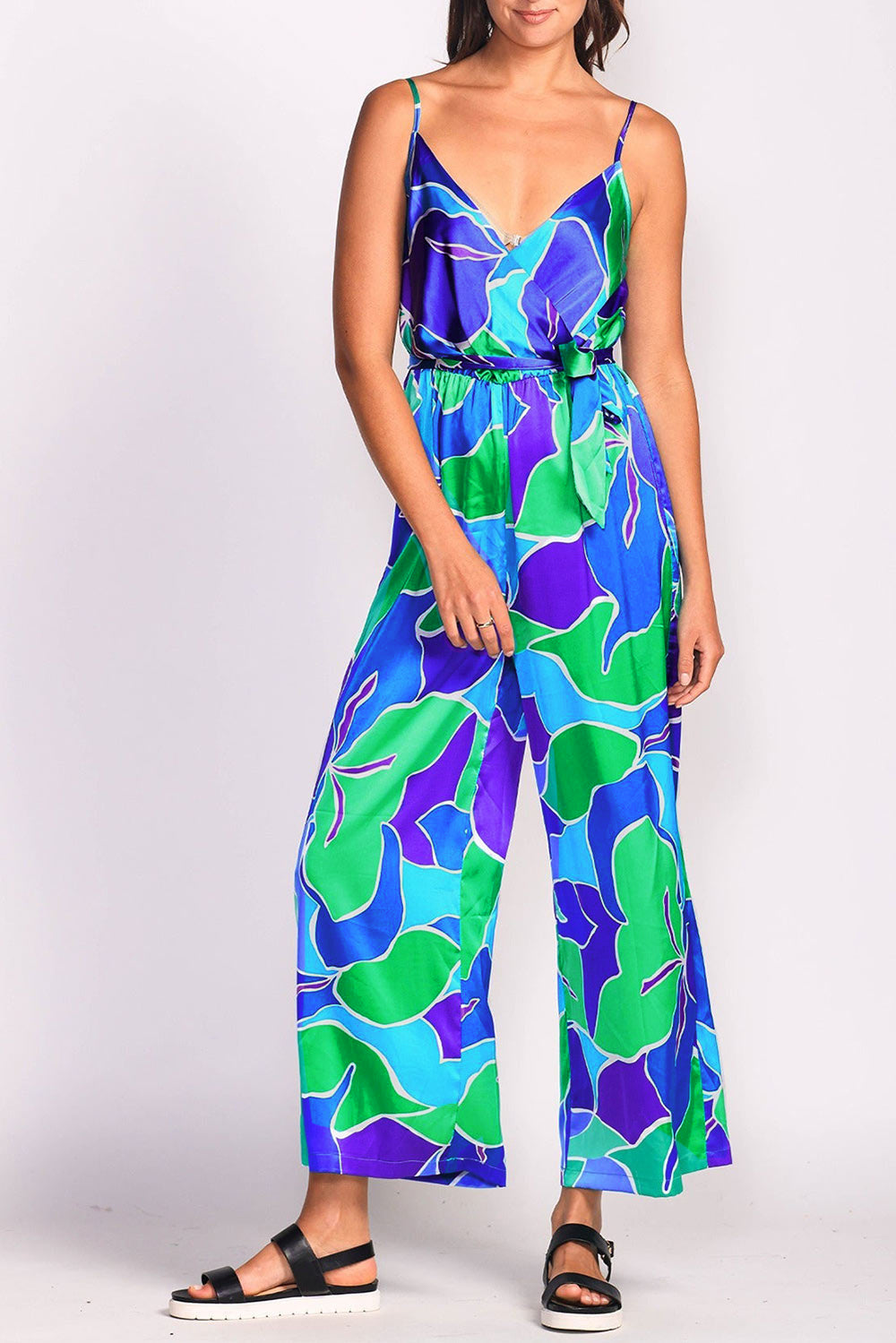 Rory Colourful Satin Jumpsuit w/ Belt | Boutique 1861 model