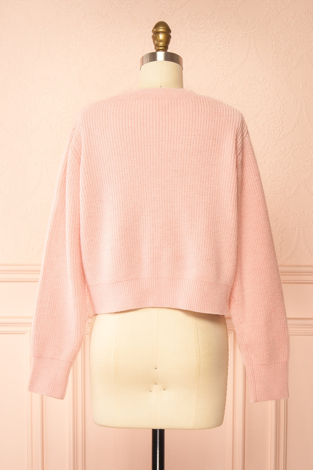 Rosaleen | Cardigan Rose Écourté en Tricot avec Boutons en Cœur