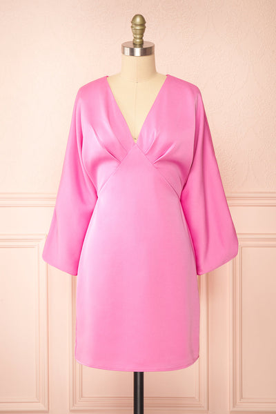 Rosalyn Short Pink Dress w/ Puffy Sleeves | Boutique 1861 front view