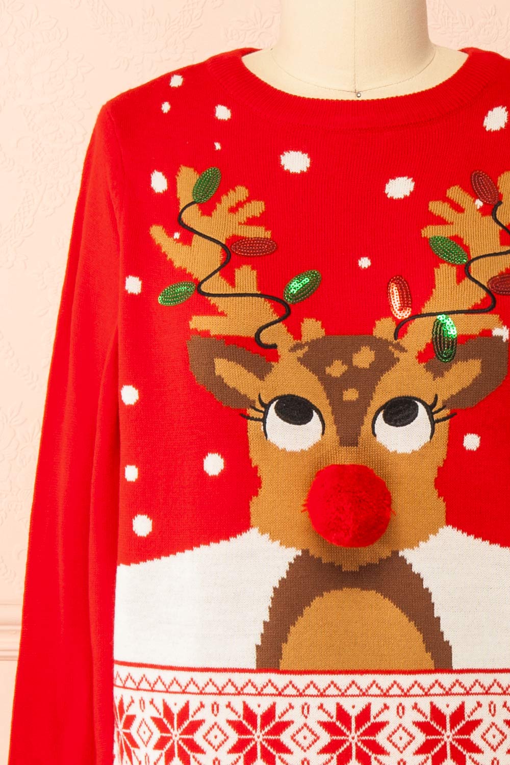 Rosebery Christmas Red Sweater with Reindeer | Boutique 1861 front