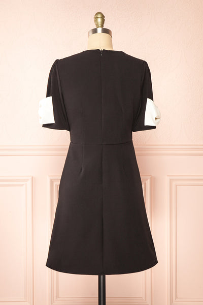 Rosette Short Black Dress w/ White Bows | Boutique 1861 back view