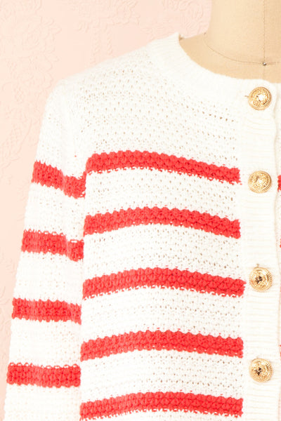 Rosye White Knit Cardigan w/ Red Stripes | Boutique 1861 front