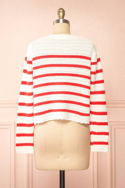 Rosye White Knit Cardigan w/ Red Stripes | Boutique 1861 back view