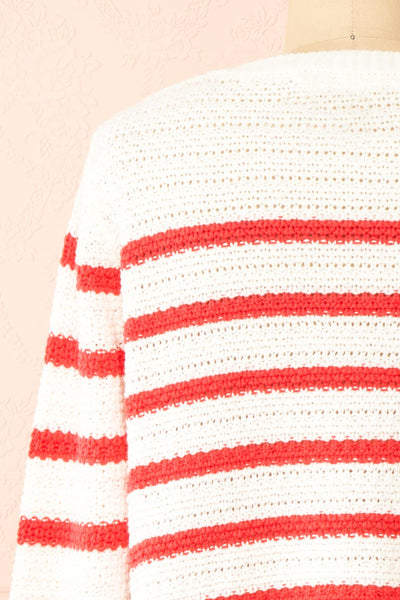 Rosye White Knit Cardigan w/ Red Stripes | Boutique 1861  back