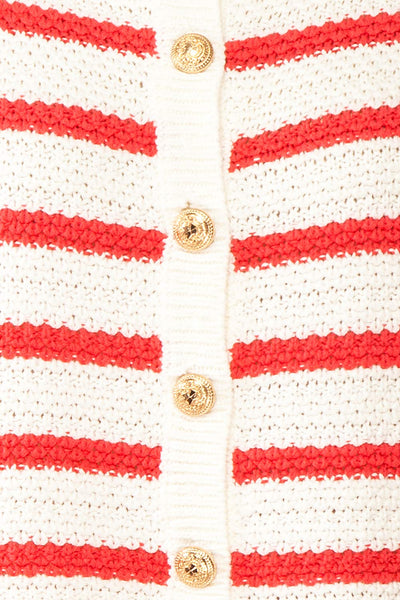 Rosye White Knit Cardigan w/ Red Stripes | Boutique 1861 fabric