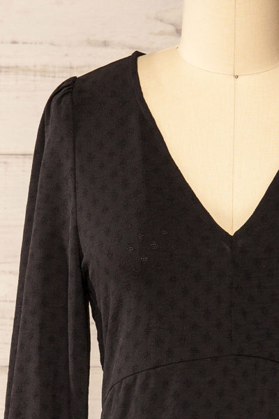 Rotherham Black Short A-line Dress w/ Long Sleeves | La petite garçonne front close-up
