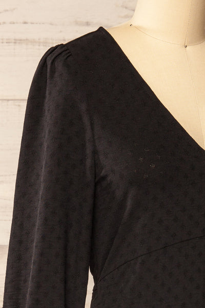 Rotherham Black Short A-line Dress w/ Long Sleeves | La petite garçonne side close-up