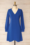 Rotherham Blue Short A-line Dress w/ Long Sleeves | La petite garçonne front view