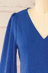 Rotherham Blue Short A-line Dress w/ Long Sleeves | La petite garçonne front close-up
