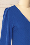 Rotherham Blue Short A-line Dress w/ Long Sleeves | La petite garçonne side close-up