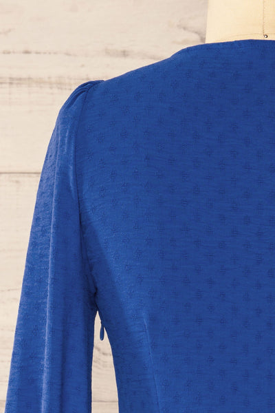 Rotherham Blue Short A-line Dress w/ Long Sleeves | La petite garçonne back close-up