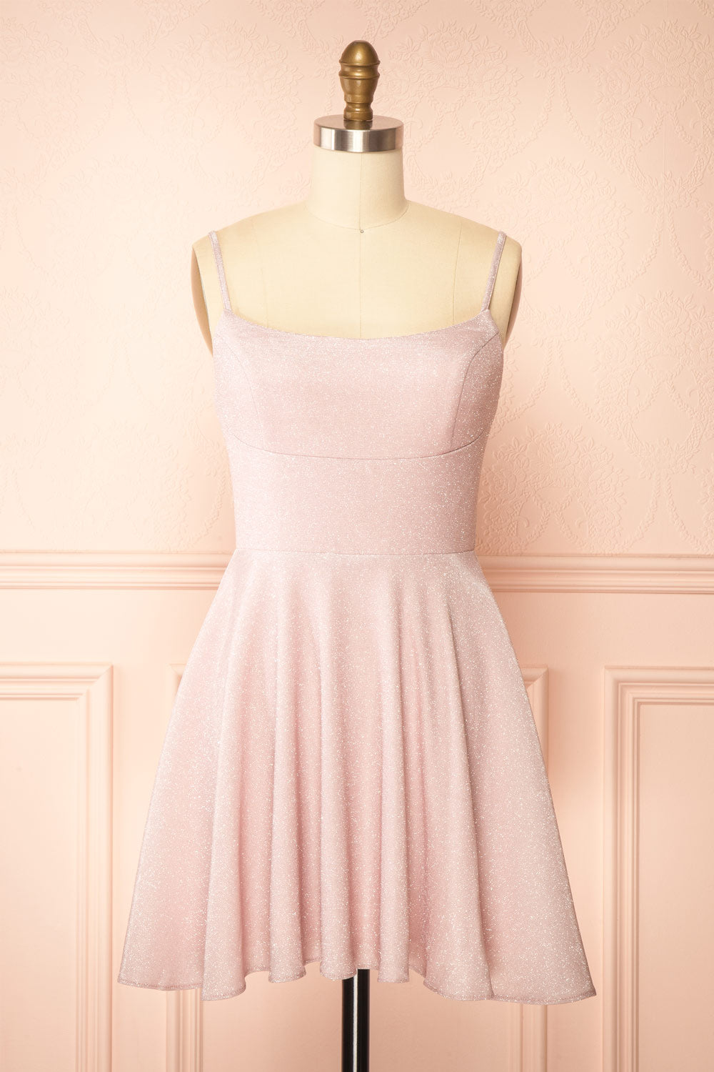 Rowyn Blush Short Sparkly Dress with Pockets | Boutique 1861 front