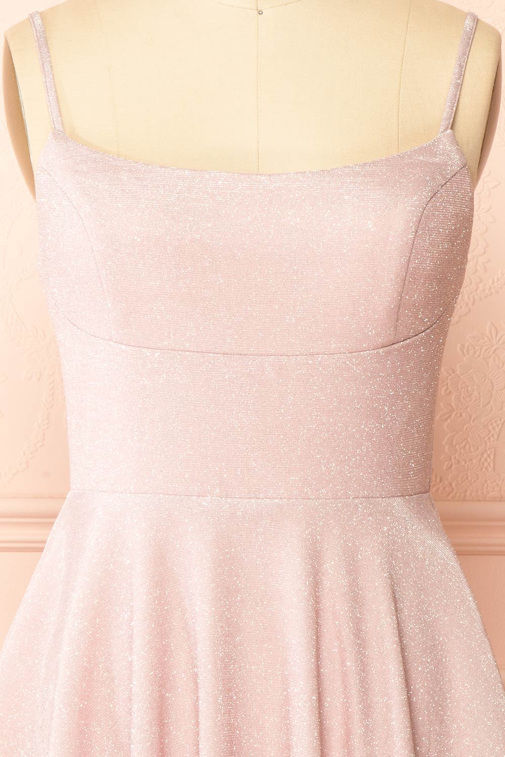 Rowyn Blush Short Sparkly Dress with Pockets | Boutique 1861 front view