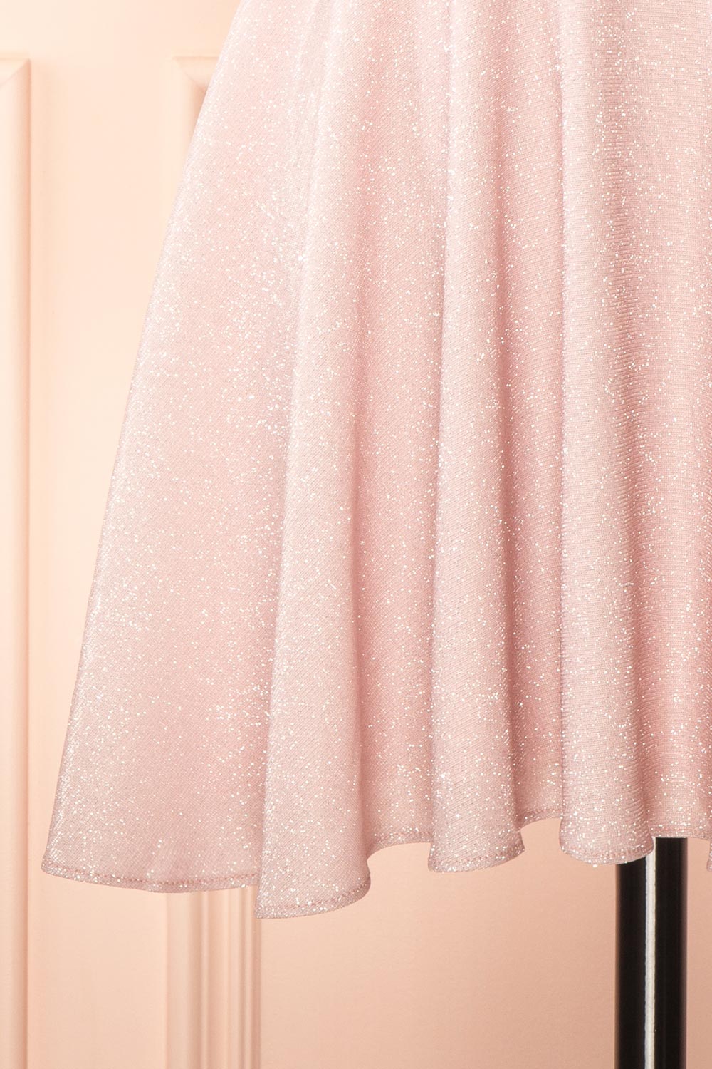 Rowyn Blush Short Sparkly Dress with Pockets | Boutique 1861 bottom left ruffle view