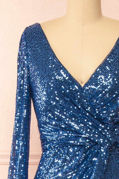 Roxy Blue Sequins Long-Sleeved Maxi Dress | Boutique 1861  front