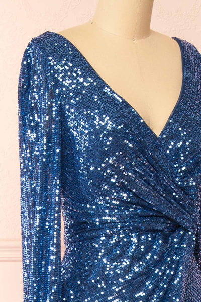 Roxy Blue Sequins Long-Sleeved Maxi Dress | Boutique 1861  side