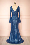 Roxy Blue Sequins Long-Sleeved Maxi Dress | Boutique 1861  back view