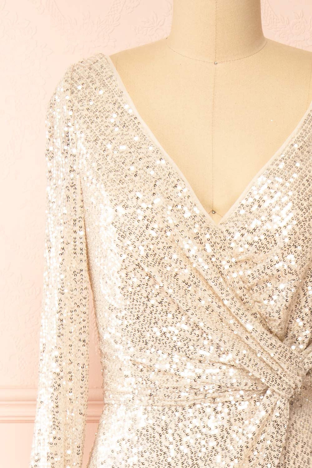 Roxy Champagne Sequins Long-Sleeved Maxi Dress | Boutique 1861  front