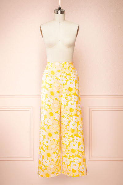 Rumer Yellow Floral High-Waisted Wide Leg Pants | Boutique 1861 front view