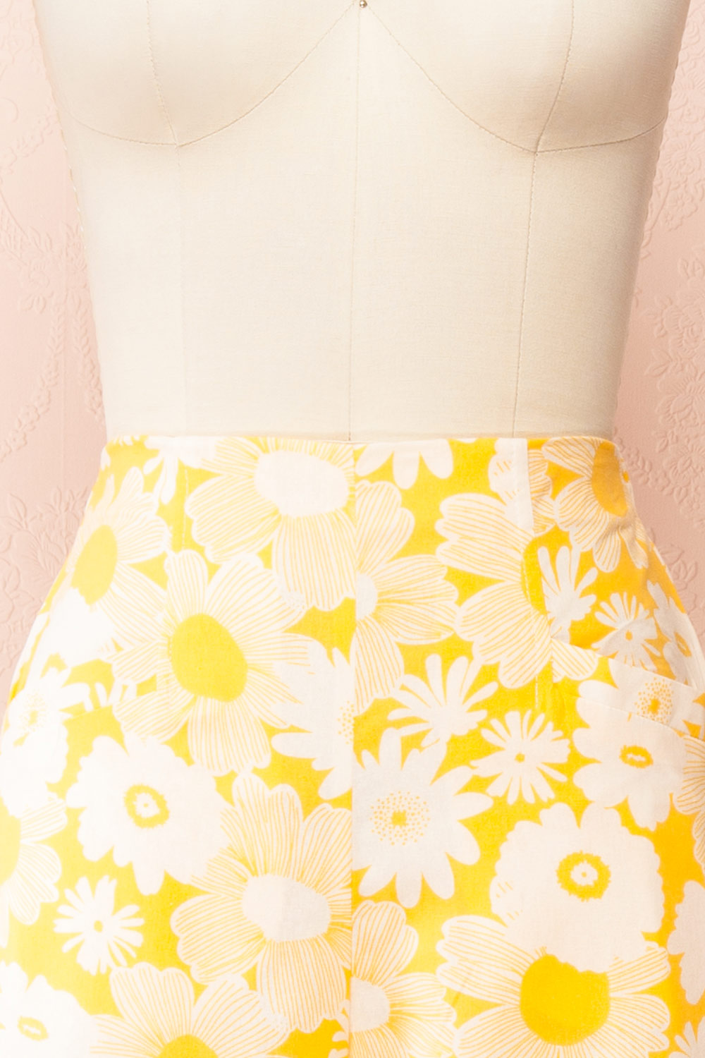 Rumer Yellow Floral High-Waisted Wide Leg Pants | Boutique 1861 front close-up